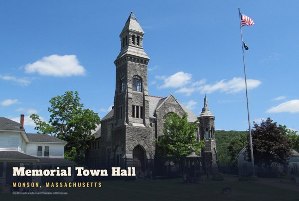 Monson Memorial Town Hall Postcard artwork detail