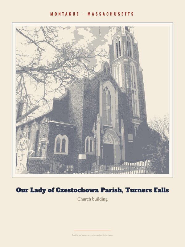 Montague Our Lady of Czestochowa Parish, Turners Falls Landmark Print artwork detail