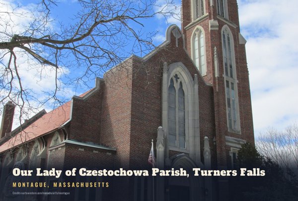 Montague Our Lady of Czestochowa Parish, Turners Falls Postcard artwork detail
