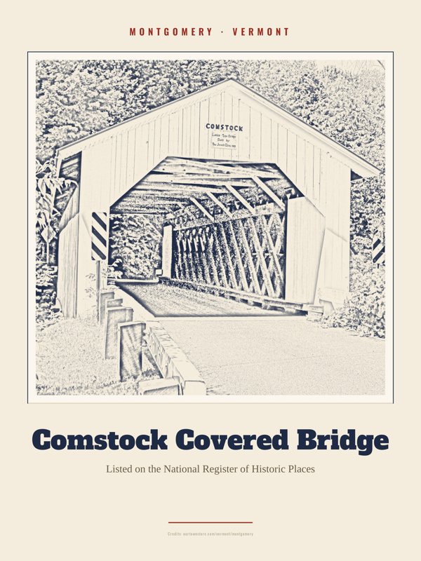 Montgomery Comstock Covered Bridge Landmark Print artwork detail