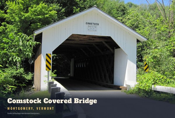 Montgomery Comstock Covered Bridge Postcard artwork detail