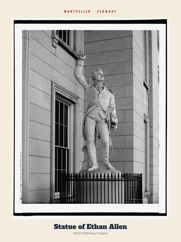 Montpelier Statue of Ethan Allen Archive Print artwork detail
