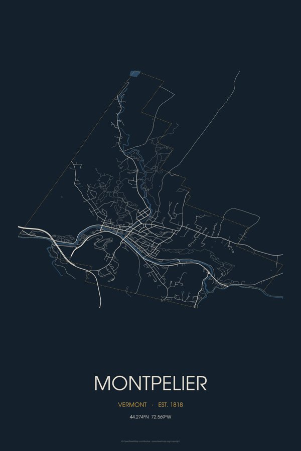 Montpelier Street Map Poster · Midnight artwork detail