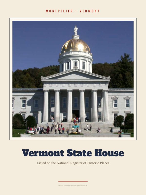 Montpelier Vermont State House Landmark Print artwork detail