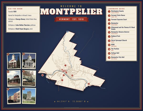 Montpelier Map Placemat artwork detail