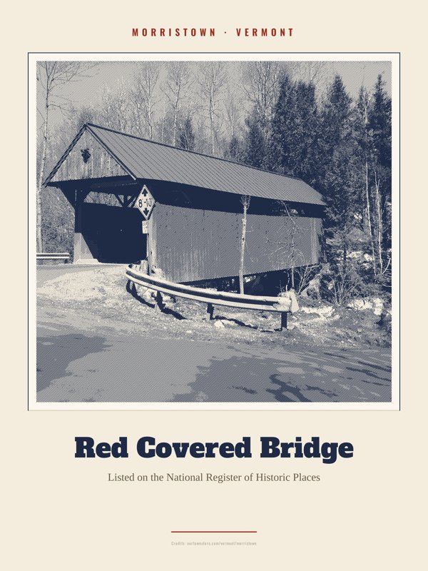 Morristown Red Covered Bridge Landmark Print artwork detail