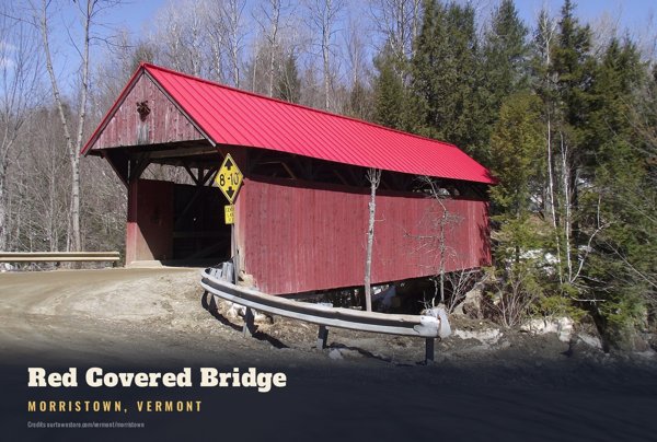 Morristown Red Covered Bridge Postcard artwork detail