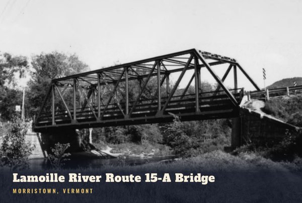 Morristown Lamoille River Route 15-A Bridge Postcard artwork detail