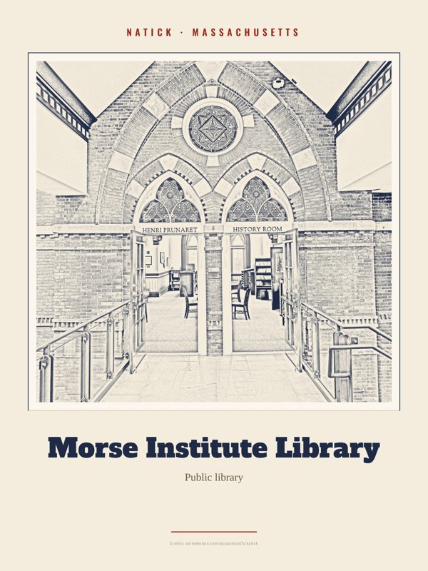 Natick Morse Institute Library Landmark Print artwork detail