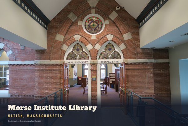 Natick Morse Institute Library Postcard artwork detail