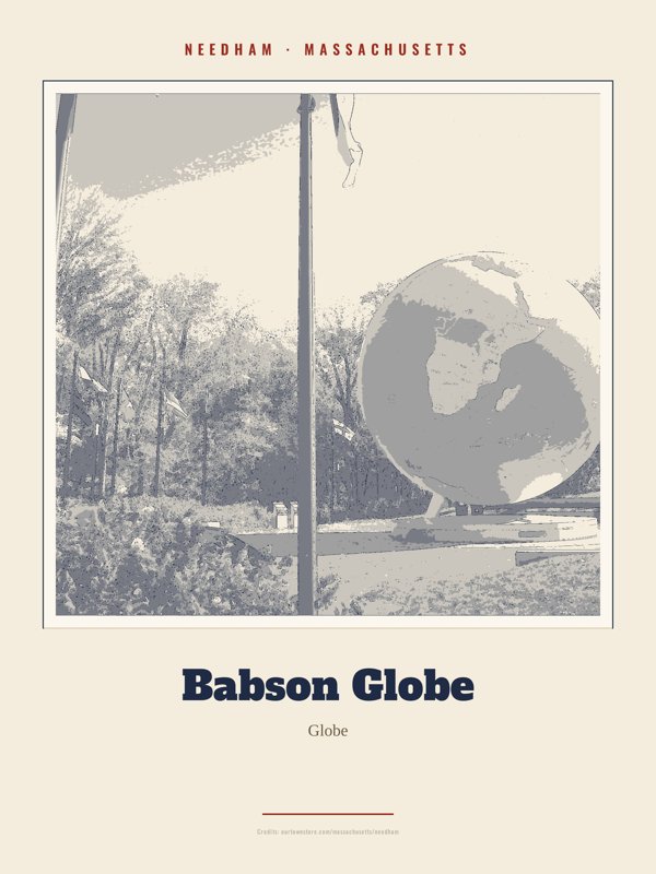 Needham Babson Globe Landmark Print artwork detail