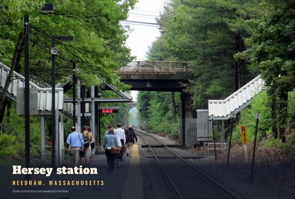 Needham Hersey station Postcard artwork detail
