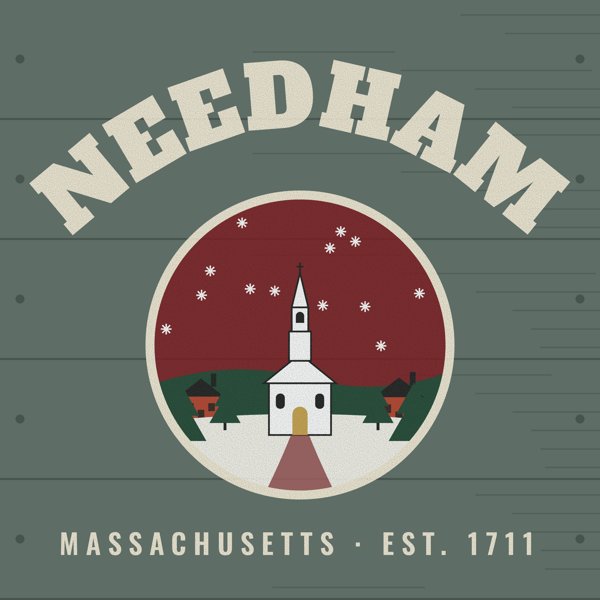 Needham Hometown Wood Sign artwork detail