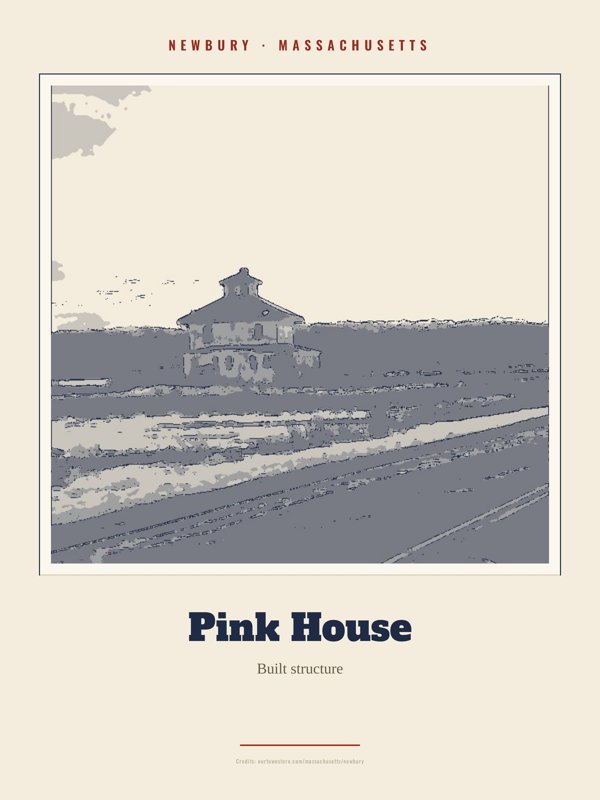 Newbury Pink House Landmark Print artwork detail