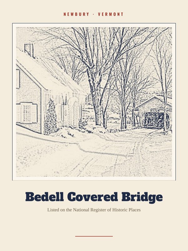 Newbury Bedell Covered Bridge Landmark Print artwork detail