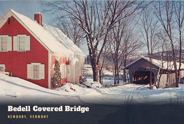 Newbury Bedell Covered Bridge Postcard artwork detail