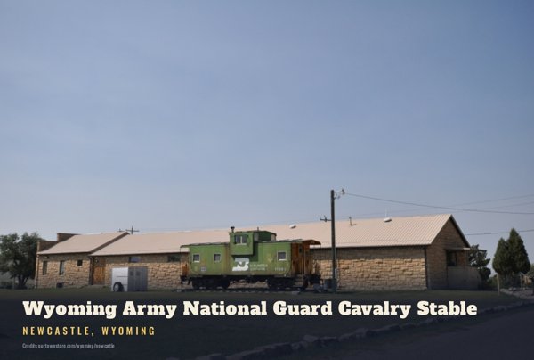 Newcastle Wyoming Army National Guard Cavalry Stable Postcard artwork detail