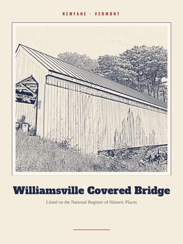 Newfane Williamsville Covered Bridge Landmark Print artwork detail