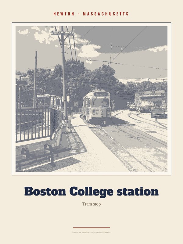 Newton Boston College station Landmark Print artwork detail