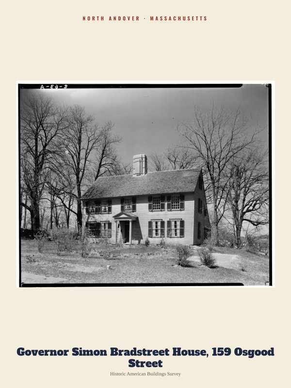 North Andover Governor Simon Bradstreet House, 159 Osgood Street Archive Print artwork detail