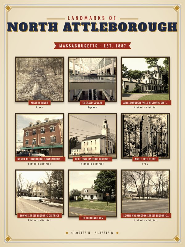 North Attleborough Landmarks Photo Poster artwork detail