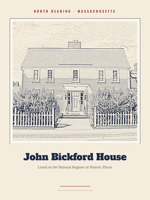 North Reading John Bickford House Landmark Print artwork detail