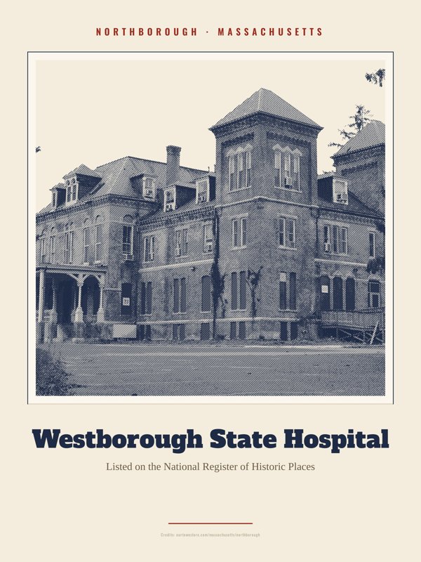 Northborough Westborough State Hospital Landmark Print artwork detail