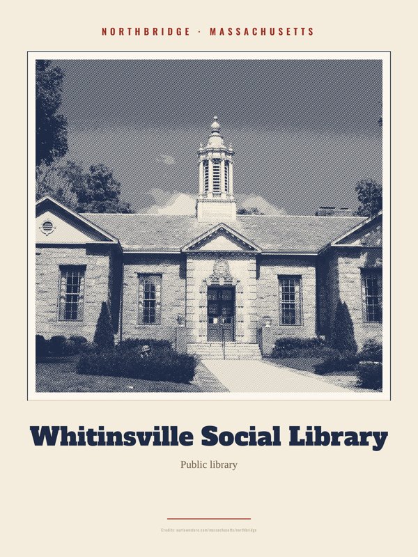 Northbridge Whitinsville Social Library Landmark Print artwork detail