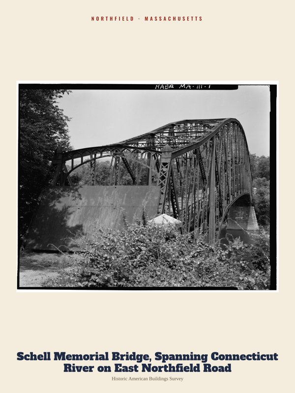 Northfield Schell Memorial Bridge, Spanning Connecticut River on East Northfield Road Archive Print artwork detail