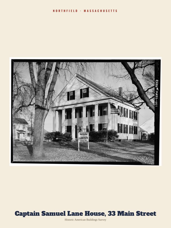 Northfield Captain Samuel Lane House, 33 Main Street Archive Print artwork detail