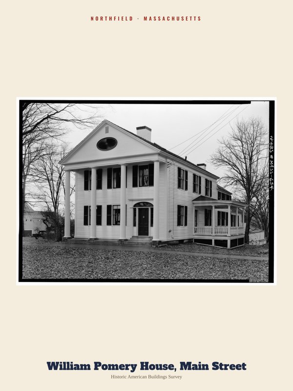 Northfield William Pomery House, Main Street Archive Print artwork detail
