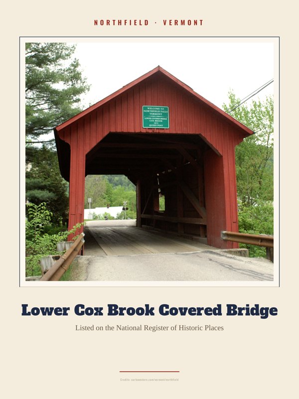 Northfield Lower Cox Brook Covered Bridge Landmark Print artwork detail