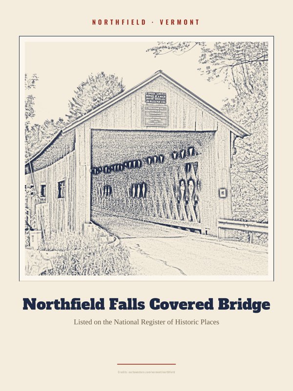 Northfield Northfield Falls Covered Bridge Landmark Print artwork detail
