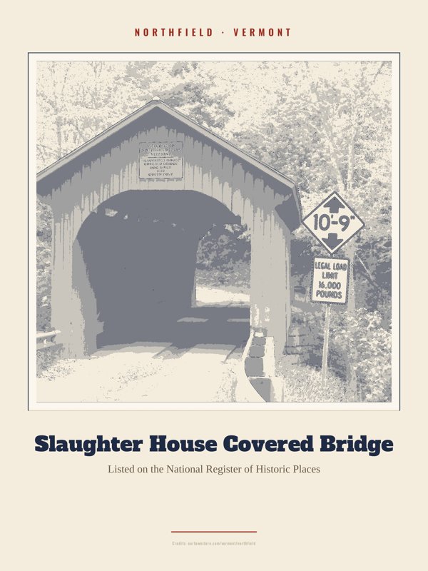 Northfield Slaughter House Covered Bridge Landmark Print artwork detail