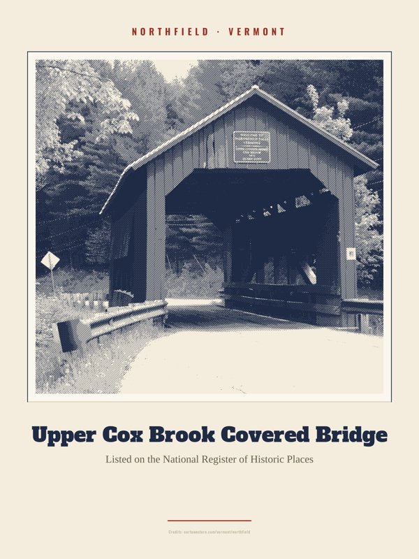Northfield Upper Cox Brook Covered Bridge Landmark Print artwork detail