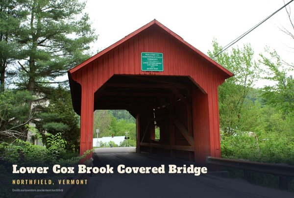 Northfield Lower Cox Brook Covered Bridge Postcard artwork detail
