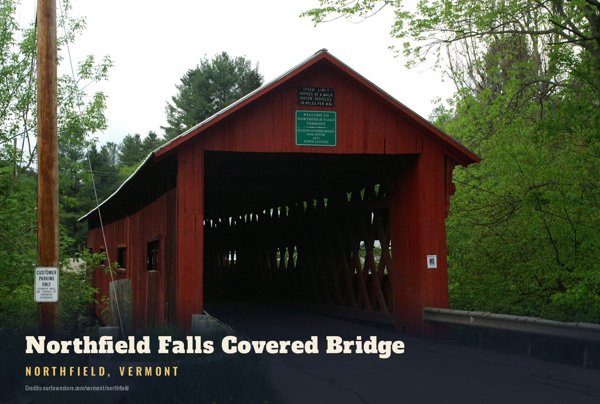 Northfield Northfield Falls Covered Bridge Postcard artwork detail