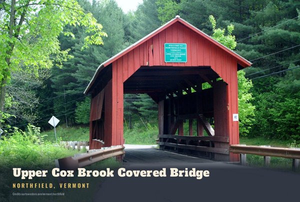 Northfield Upper Cox Brook Covered Bridge Postcard artwork detail