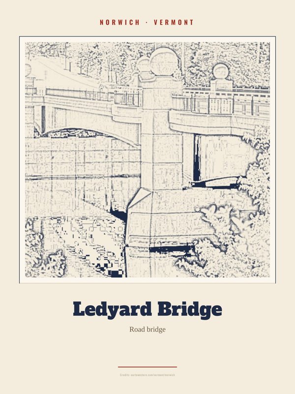 Norwich Ledyard Bridge Landmark Print artwork detail