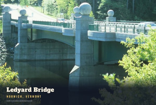 Norwich Ledyard Bridge Postcard artwork detail