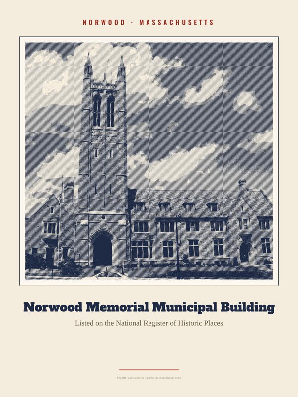 Norwood Norwood Memorial Municipal Building Landmark Print artwork detail
