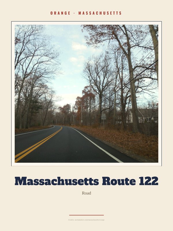 Orange Massachusetts Route 122 Landmark Print artwork detail