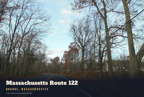 Orange Massachusetts Route 122 Postcard artwork detail