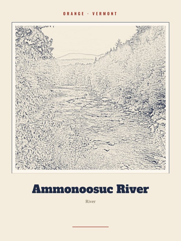 Orange Ammonoosuc River Landmark Print artwork detail