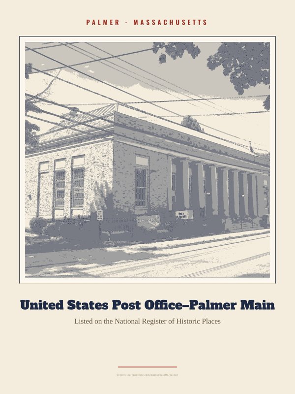 Palmer United States Post Office–Palmer Main Landmark Print artwork detail