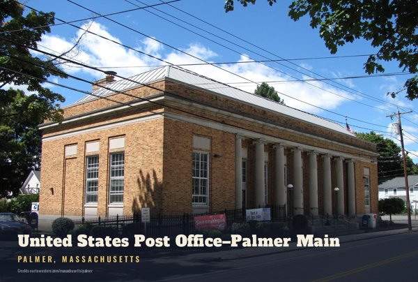 Palmer United States Post Office–Palmer Main Postcard artwork detail