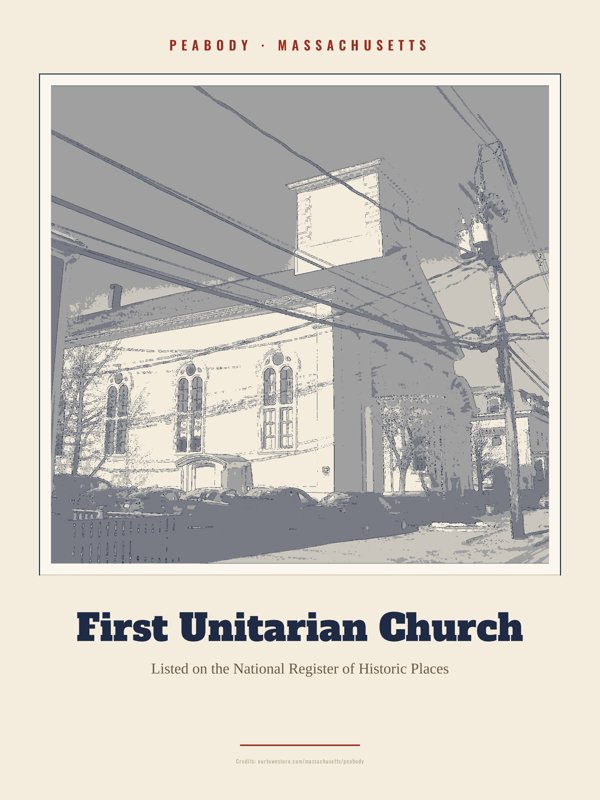 Peabody First Unitarian Church Landmark Print artwork detail