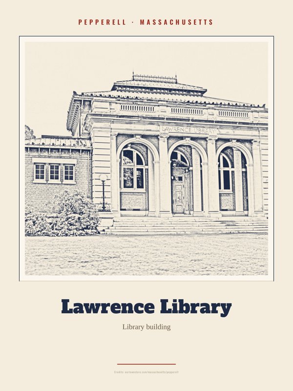 Pepperell Lawrence Library Landmark Print artwork detail