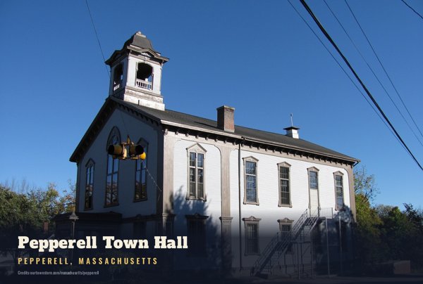 Pepperell Pepperell Town Hall Postcard artwork detail