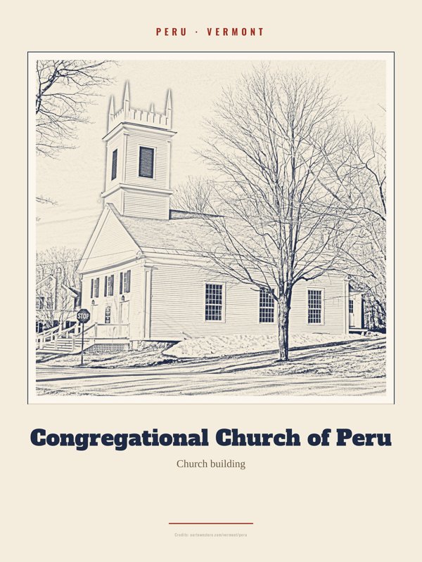 Peru Congregational Church of Peru Landmark Print artwork detail